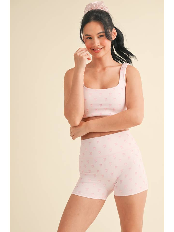 Pink Bows Bow Print Ruched Bra Top for wholesale on Faire