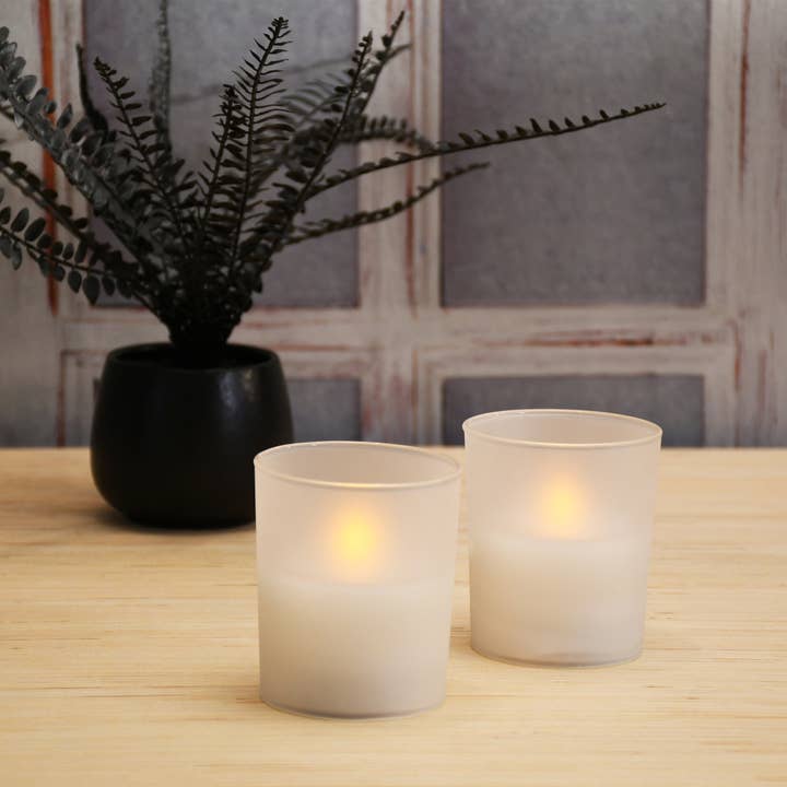 LumaBase - Wholesale Flameless Candle - Battery Operated Glass LED Candles, Frosted - Set of 2