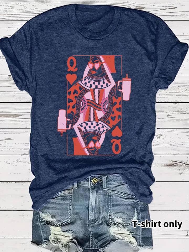 Rosa Clothing - Wholesale T-Shirt - Women's - Queen Poker Tumbler Valentine Graphic Short sleeve T-shirt3