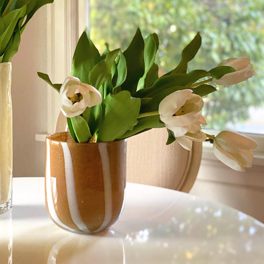 The Blue Heron - Wholesale Vase - Amber Brown Striped Glass Vase - 6.7" Tall, Handblown 3