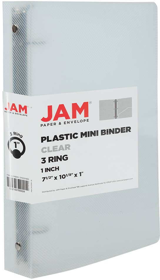 JAM PAPER - Wholesale Binder - JAM Plastic 1 inch Mini Binders, Clear 3 Ring Binder, 1/PK