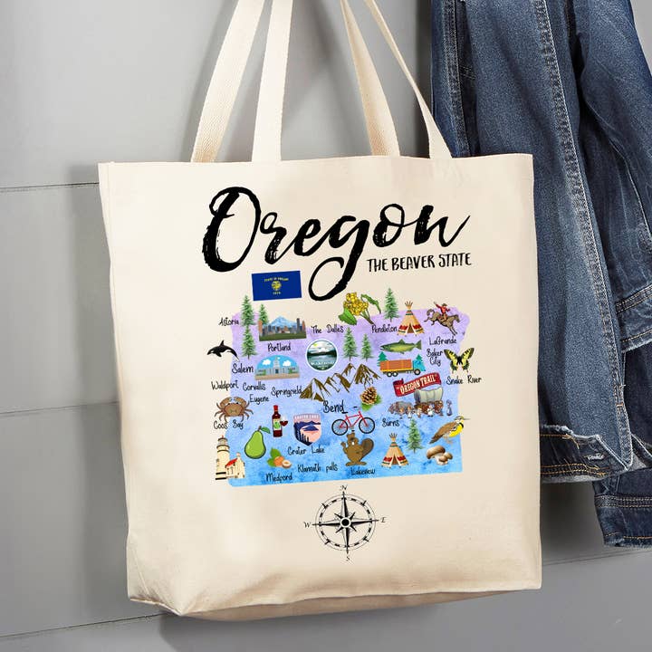 Mapa do Estado de Oregon Souvenir 12 oz Canvas Tote Bag por atacado de Avery Lane Gifts