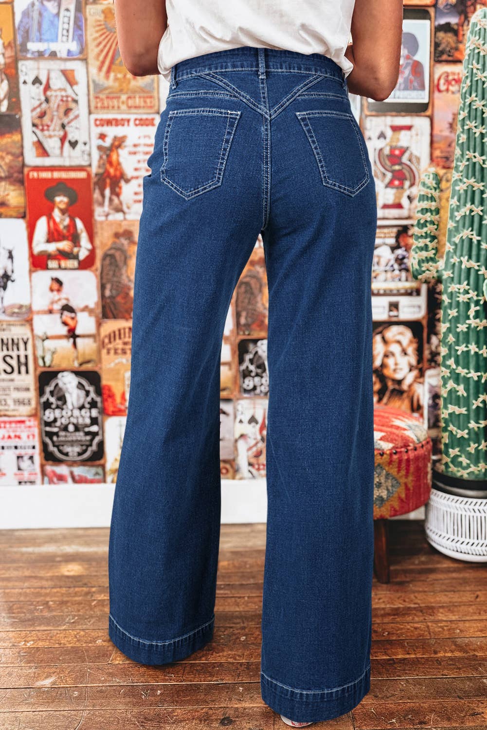 As shown Fashion-W Stitched Waist Detail Loose Cuffed Jeans *4-16 for wholesale on Faire1