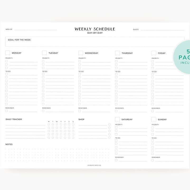 Weekly Planner Notepad, Weekly Planners, Best Selling for wholesale by Kreate Paper Co.