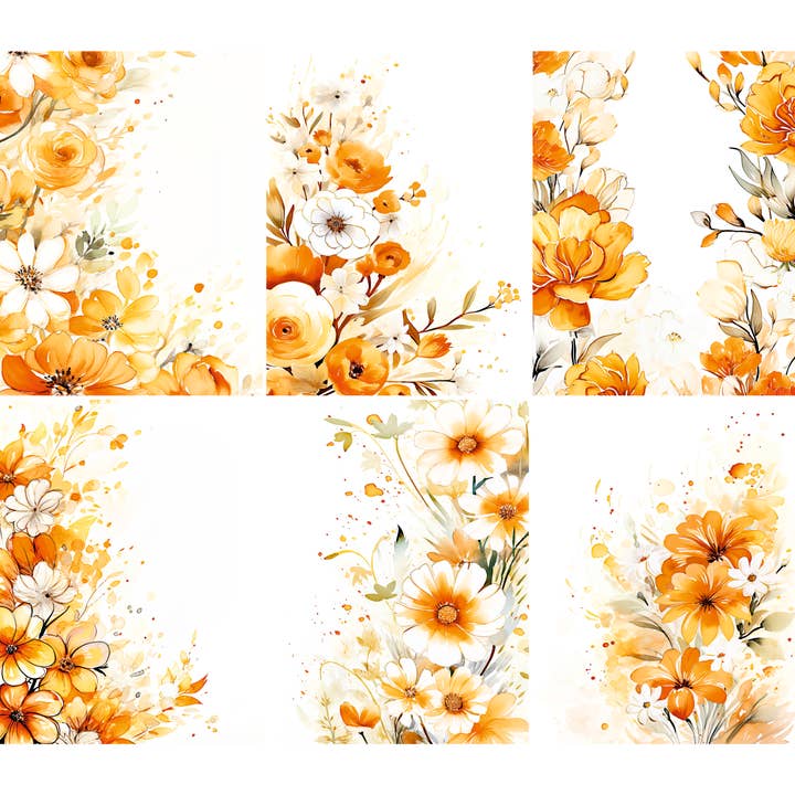 Orange Floral Rice Papers, 8 x 10.5 inch (A4) for wholesale by Craft Kreatively
