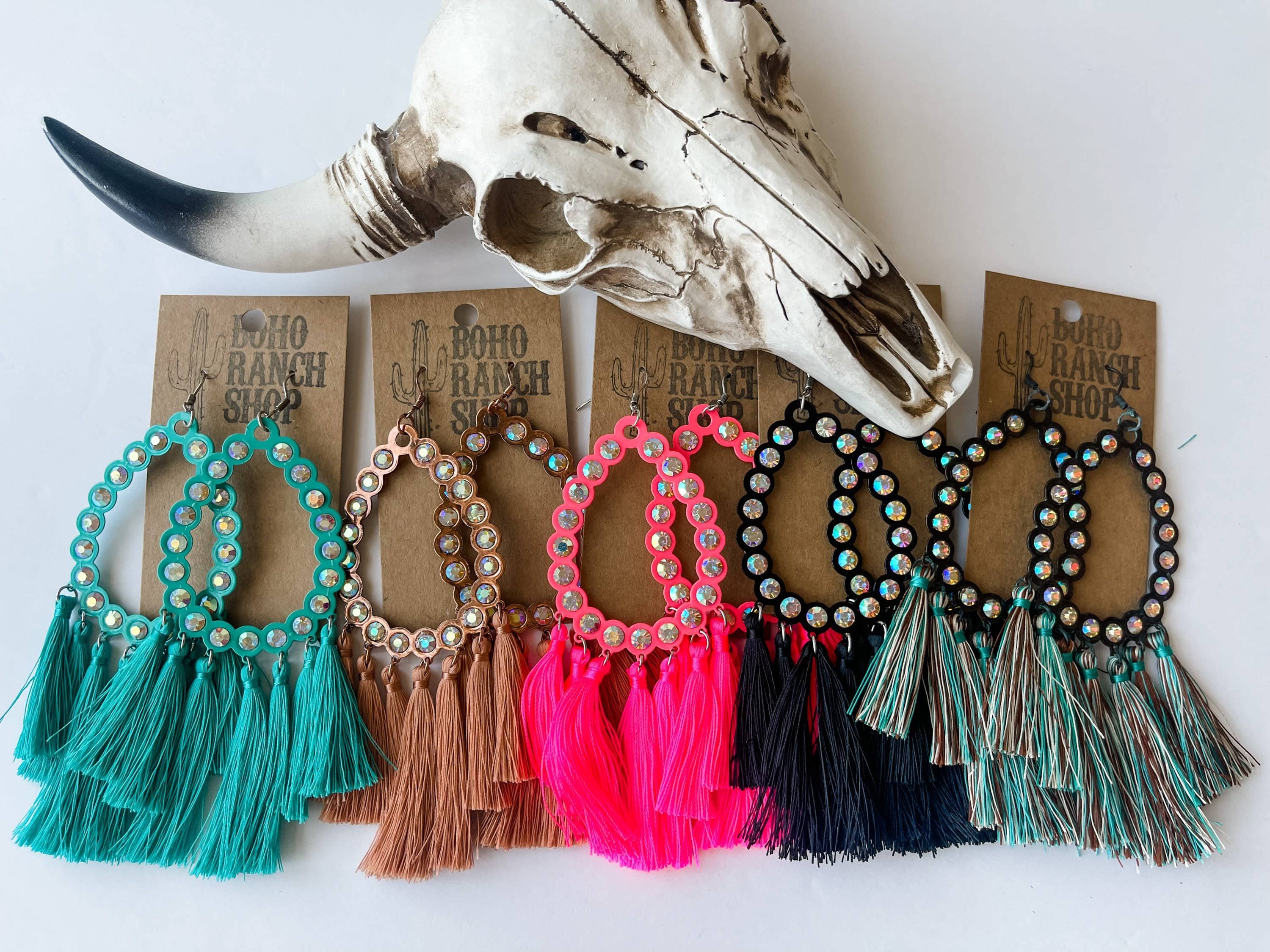 Boho Ranch Shop - Wholesale Tassel Earrings - Western Rhinestone Teardrop Tassel Earrings - LARGE6