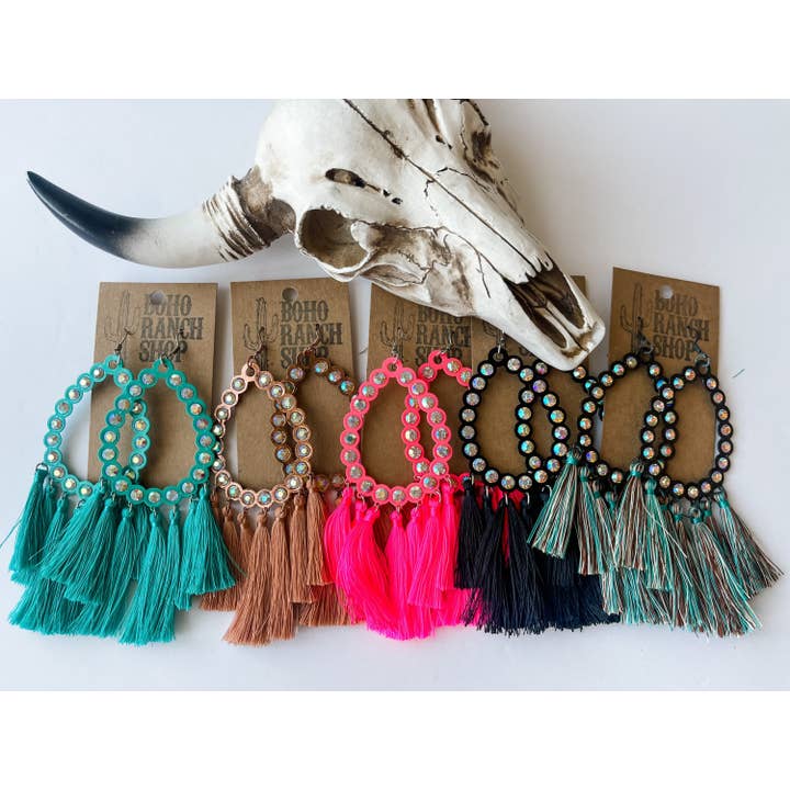 Boho Ranch Shop - Wholesale Tassel Earrings - Western Rhinestone Teardrop Tassel Earrings - LARGE6