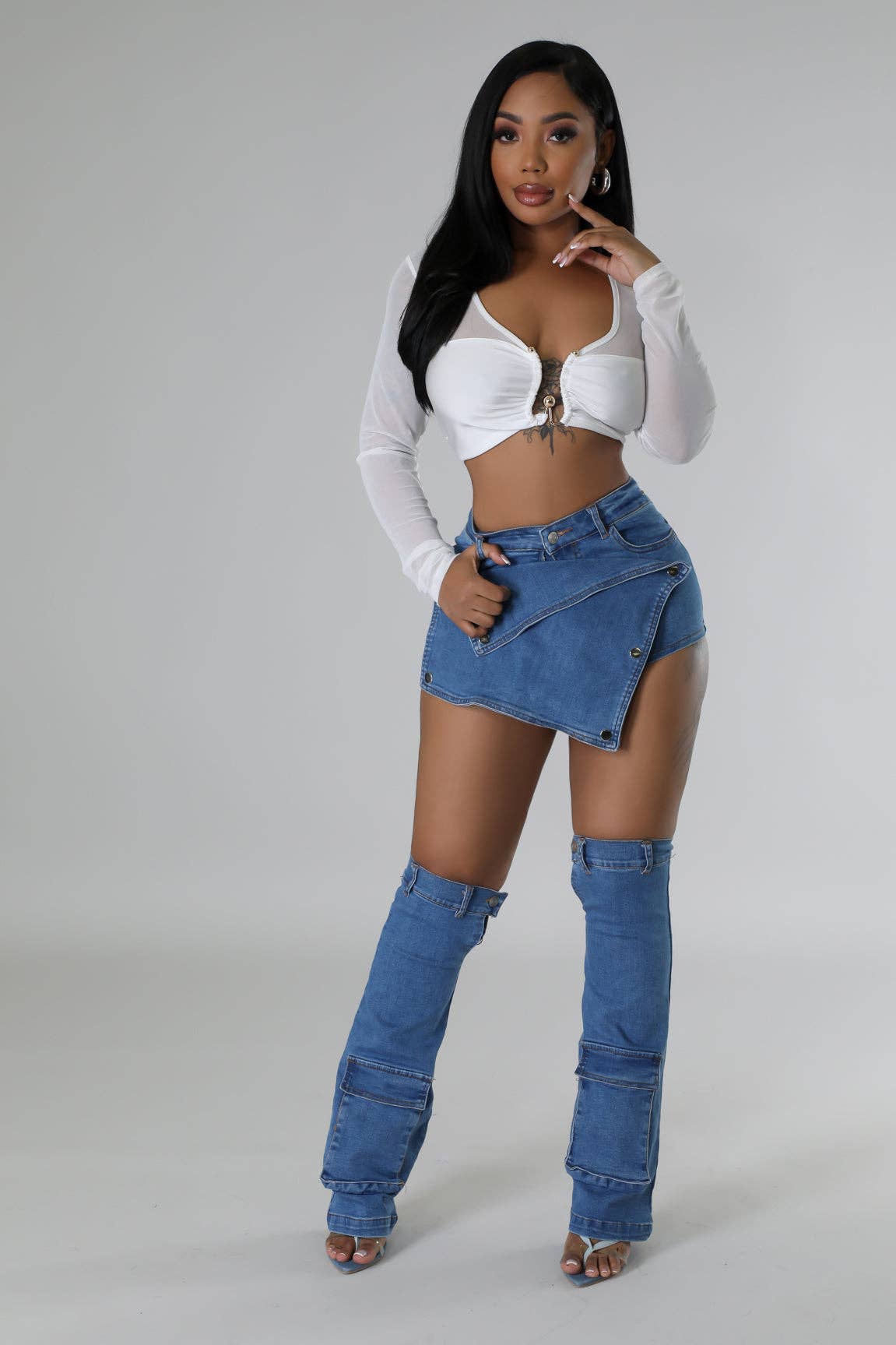 DENIM SKORT AND LEG WARMER SET for wholesale on Faire7