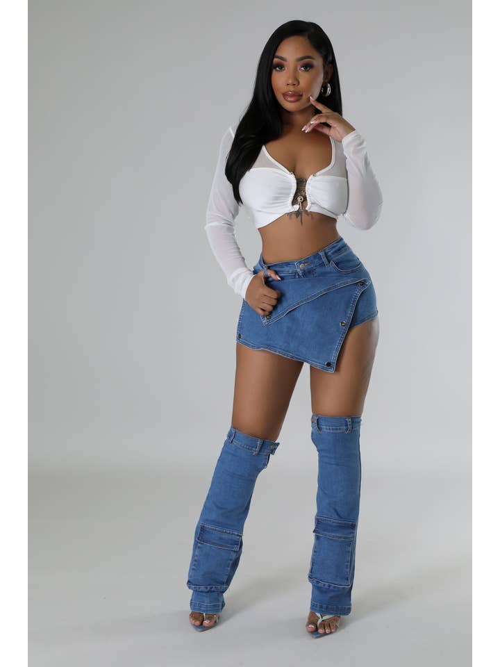 DENIM SKORT AND LEG WARMER SET for wholesale on Faire7