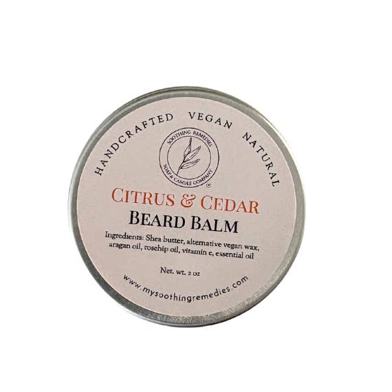 Citrus & Cedar Beard Balm for wholesale by Soothing Remedies Soap and Candle Company