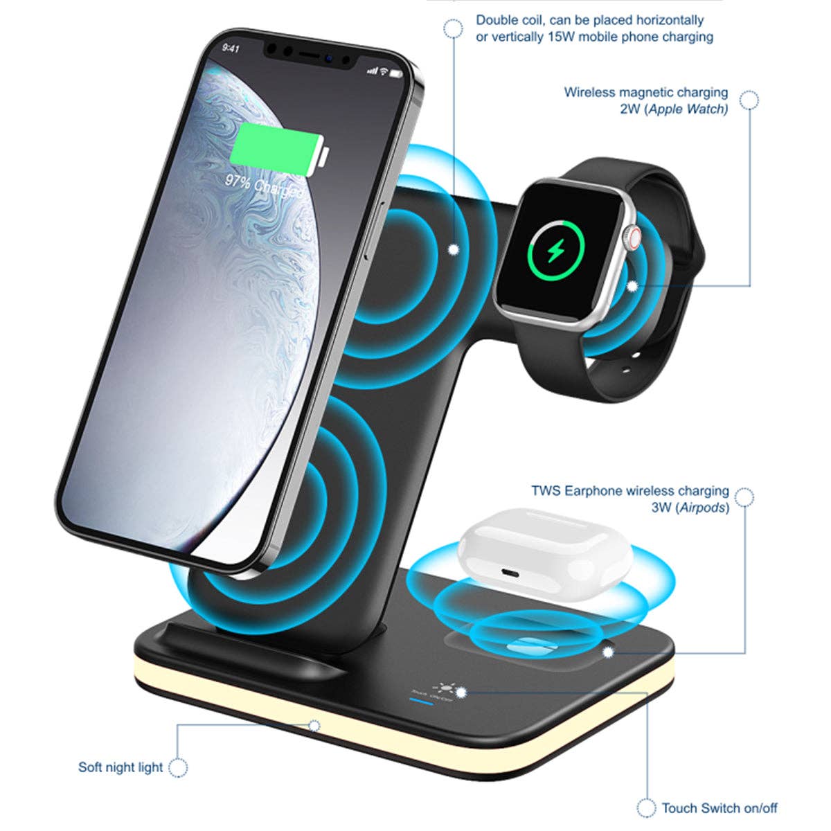 Infinite Basics - Wholesale Charging Dock - 4-in-1 Wireless Charging Stand with Night Light19