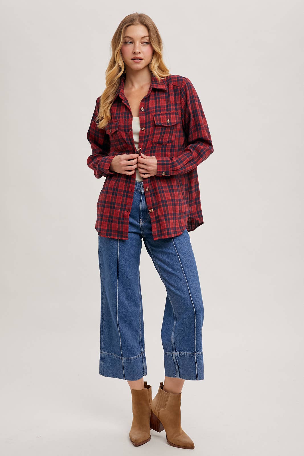 Bluivy - Wholesale Shirt - Women's - BUTTON DOWN PLAID SHIRT WITH POCKETS - 4TH OF JULY14