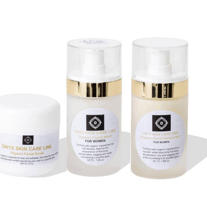 Organisches Drei-Schritte-Gesichts-Erneuerungssystem - Waschgel, Feuchtigkeitscreme & Peeling - Für FRAUEN für den Großhandel von Onyx Skin Care Line
