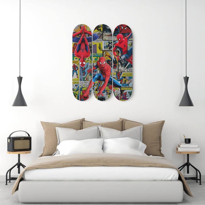 SkateboardArtsy – wholesale Wall Accent – 3 Spider-Man | Skateboard Deck Wall Art | Wall Hanging Room Decoration | Skateboard Deck Floating Wall Mount | Marvel | Gifts5