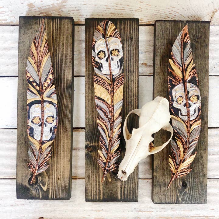 Day of the Dead Copper Feather for wholesale by Timber Lane Studio