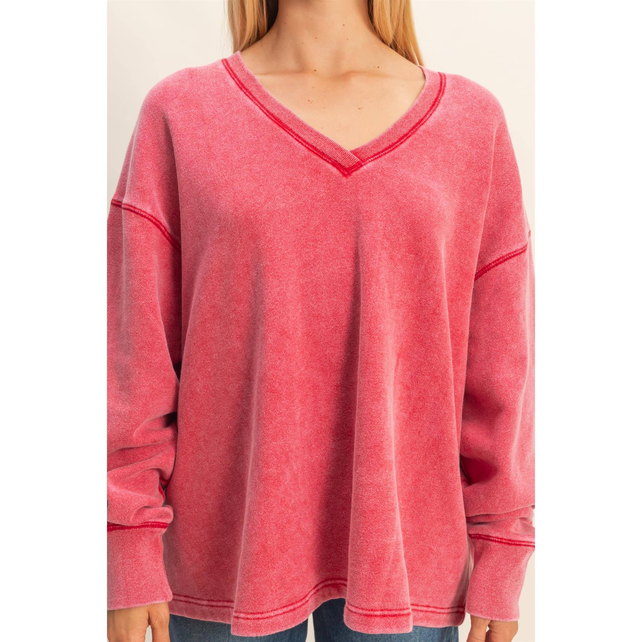 Double Zero - Wholesale Sweatshirt - Women's - Oversized V-Neck Sweatshirt With Raw Edge Detail28