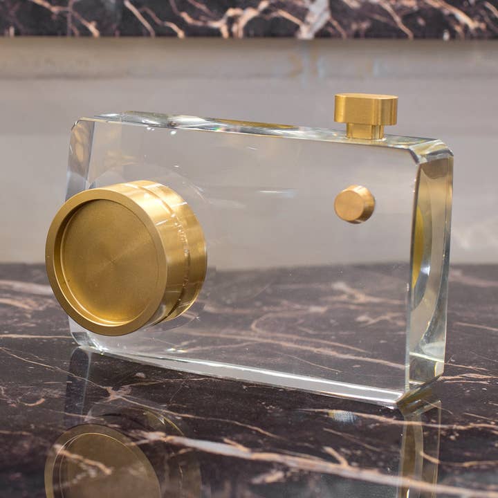 Pisapapeles minimalista con escultura de cámara de vidrio transparente para venta al por mayor de Febland