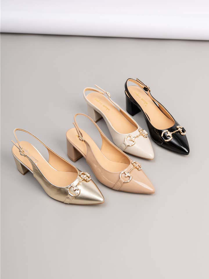 Slingback pumps met vierkante hak en lakgesp - 4806 voor wholesale door BELLE WOMEN | SUPER MODE