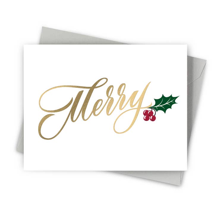 Holiday Greeting Card – Merry with Holly Design for wholesale by Fine Moments