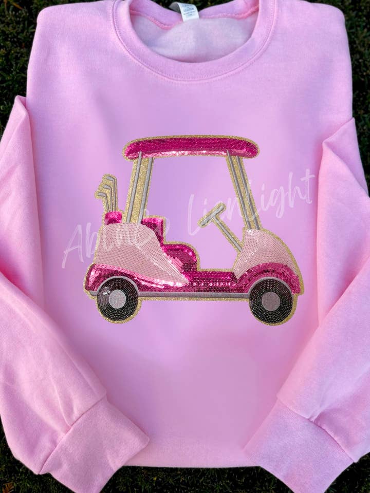 Preppy Pink Golf Cart Sweatshirt, Golf cart Sequin patch for wholesale by ABLNco