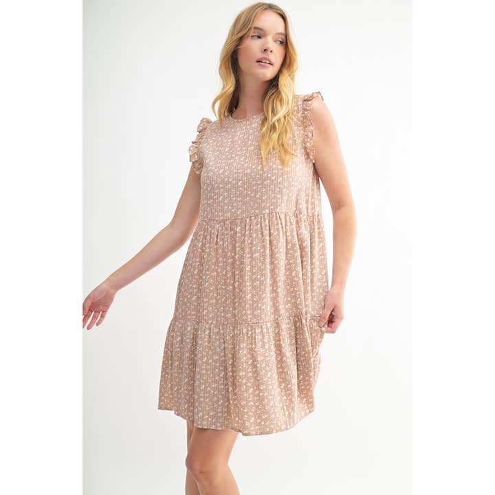 FUN2FUN - Vendita all'ingrosso Vestito - Donna - MINI ABITO A BALZE CON MOTIVO A RIGHE FLOREALI DELICATE E TESTURA21