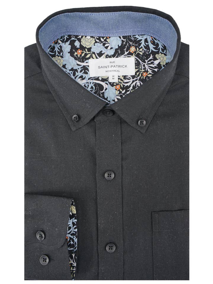 Camicia a maniche lunghe in lino Leggananny nera per la vendita all'ingrosso da parte di Rue Saint-Patrick