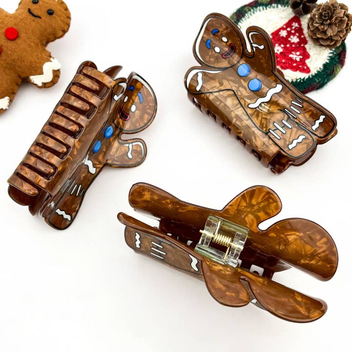 Brown Cute Gingerbread Man Fun Christmas Holiday Hair Claw Clip for wholesale on Faire3