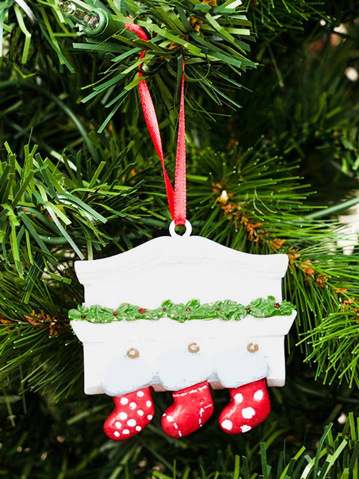 2.5 x 2.75 Three Stocking Fireplace Mantel Resin Ornament for wholesale by Wholesale Accessory Market