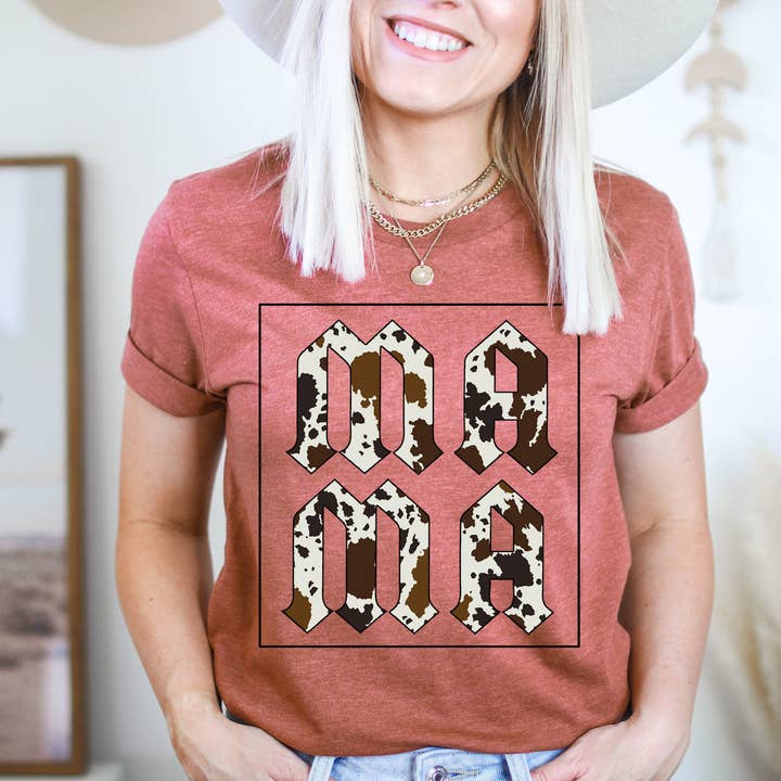 Mama Cow Print Tee for wholesale by Trendy Tee Co.