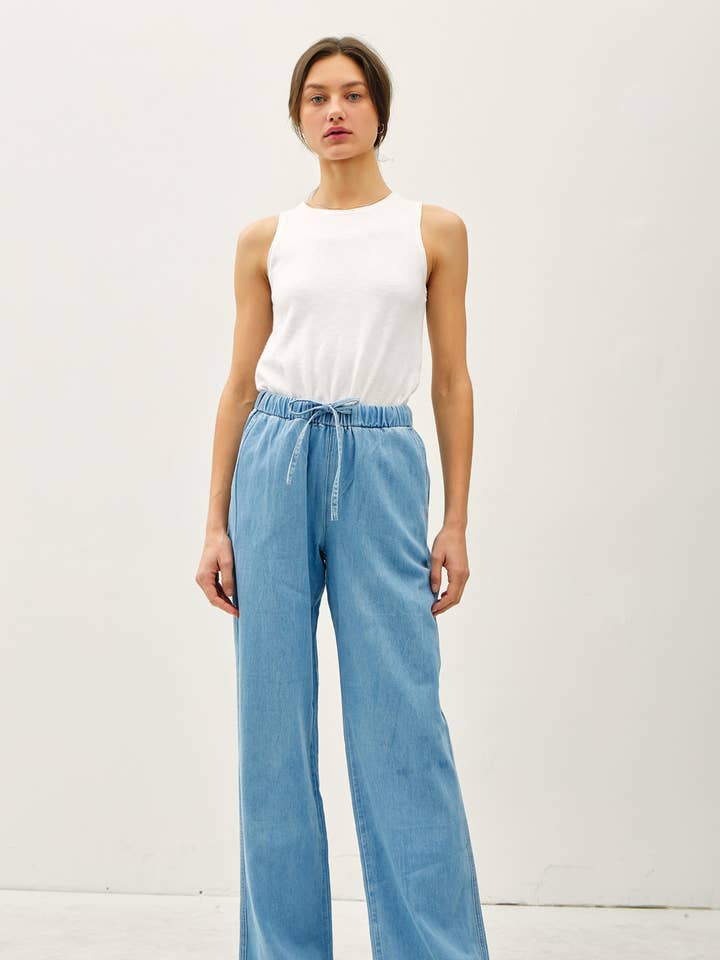 Be Cool - Wholesale Pants - Women's - DENIM LOOK WIDE LEG PANTS