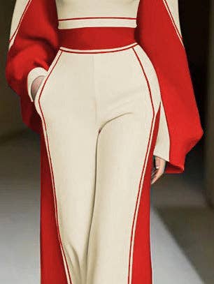 Red Loose Wide Leg Striped Casual Pants Bottoms Trousers for wholesale on Faire5