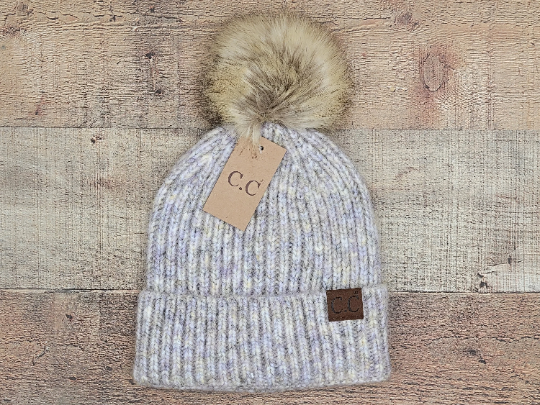 Treasure Bank - Wholesale Beanie - Women's - C.C Winter Hat, Classic Rib Beanie with  Faux Fur Pom8
