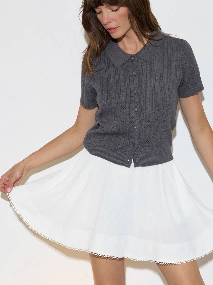 Klassieke Gebreide Top met Knoopsluiting en Textuur en Kraag voor wholesale door Lara Daisy