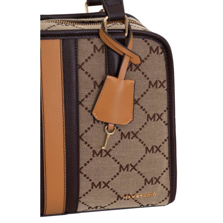 NATURAL Max Studio Signature Print Jacquard Satchel Bag for wholesale on Faire