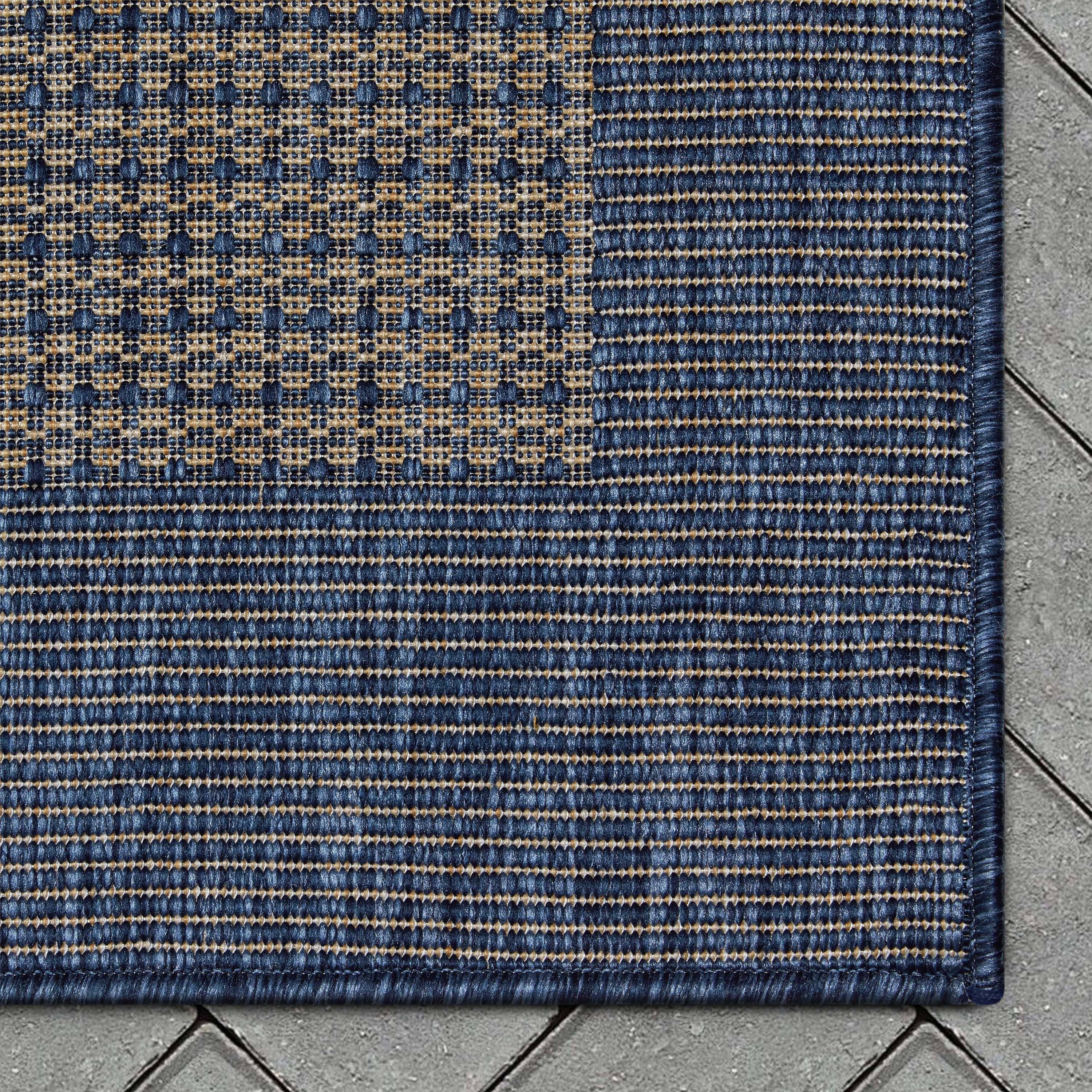 Well Woven - Wholesale Area Rug - Odin Solid & Striped Border Indoor Outdoor Blue Flatweave4