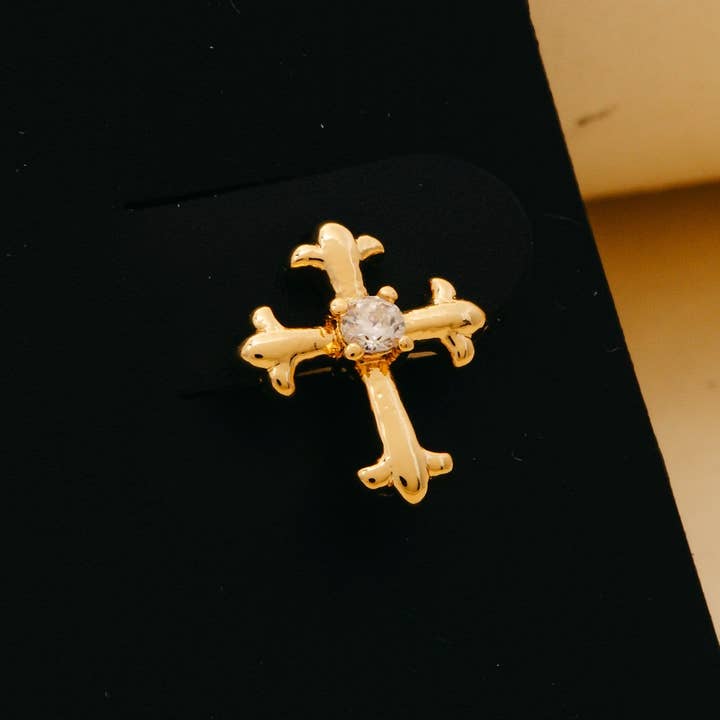 Gold Dipped Cz Stud Gothic Cross Stud Earrings for wholesale on Faire