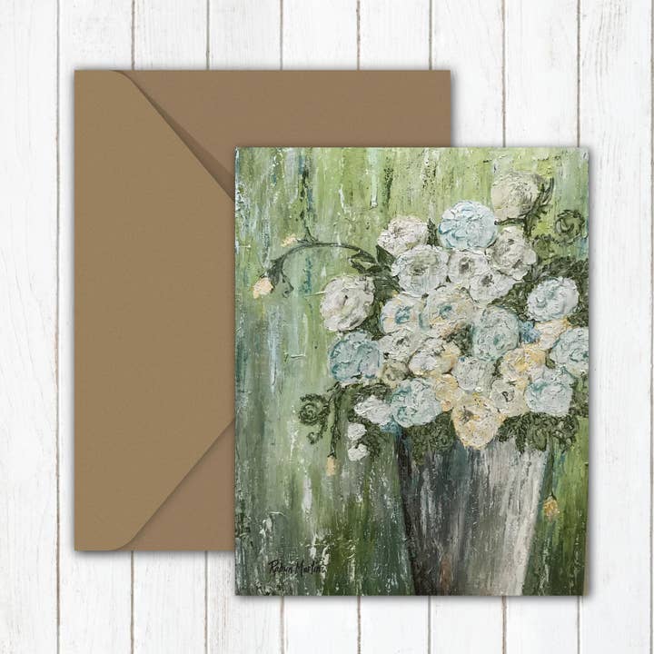 Carte de notes | « Green Floral » | Art original, œuvre d'art florale pour la vente par Lulu and Tully