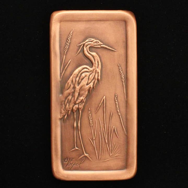 Great Blue Heron Tile, Facing Right, 3" x 6" x 1/4", GBHTR36 for wholesale by Copper Art Tiles