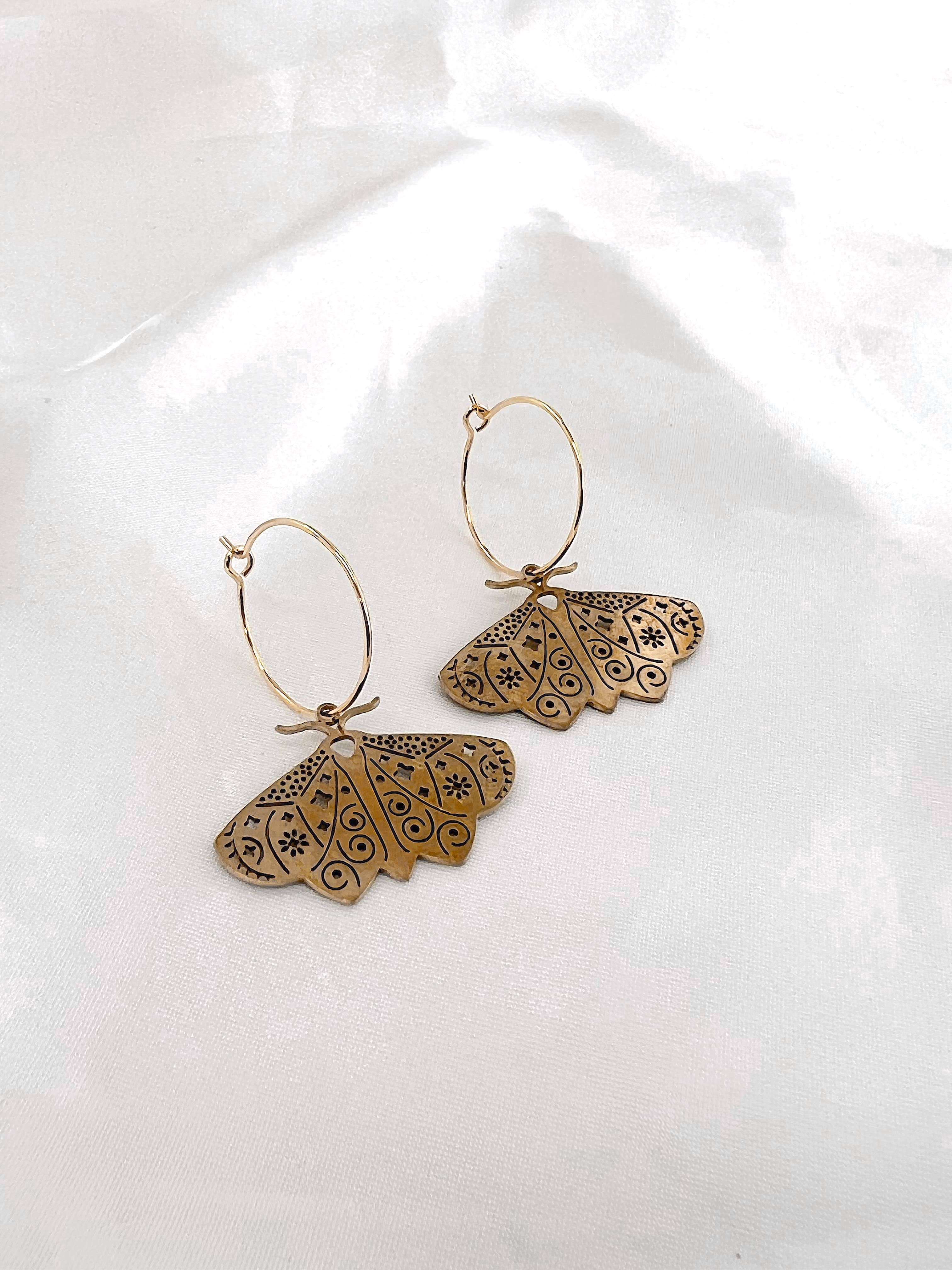Golden Hour Designs - Wholesale Hoop Earrings - Gold Moth Hoop Earrings - Moth, Butterfly, Boho, Gold Hoops2