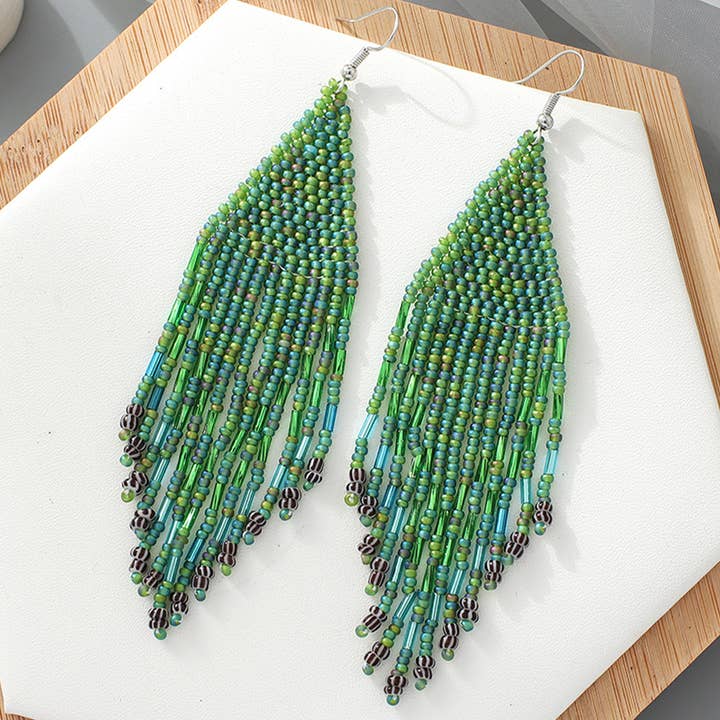 BOHEMIAN TASSELS DANGLE EARRINGS BEADED_CWAJE0754 for wholesale by ACCITY