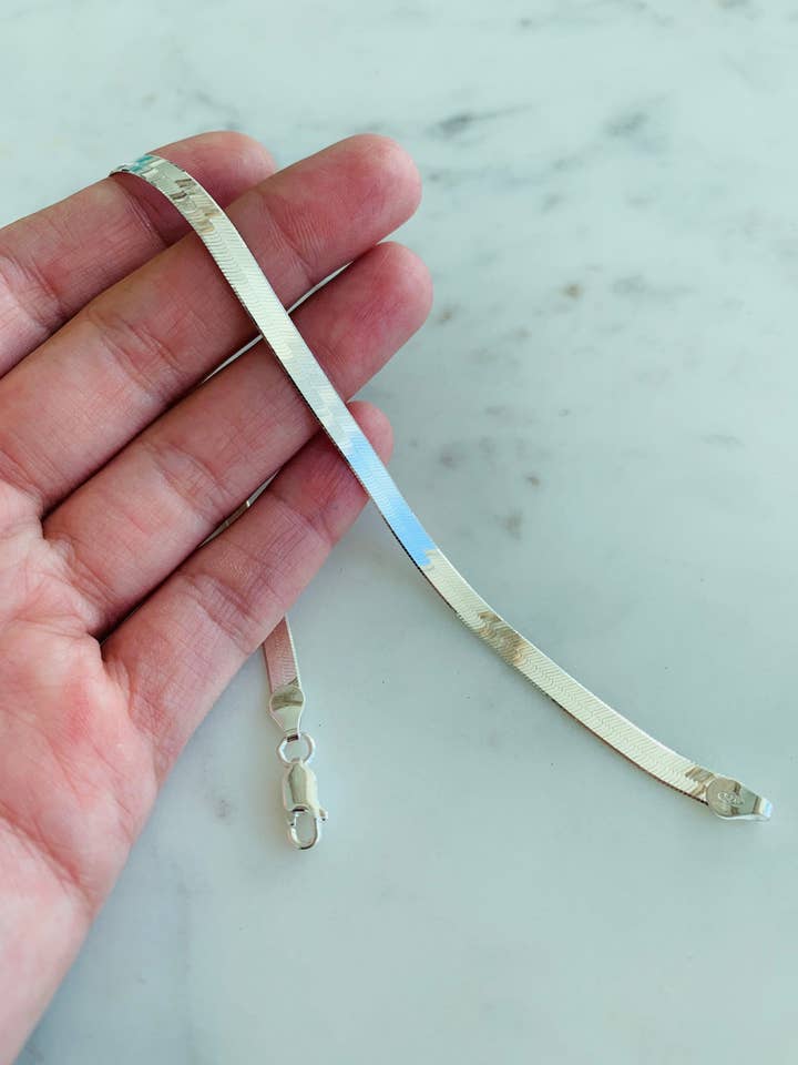 Sterling Silver 4mm Herringbone Anklet | Sleek Everyday for wholesale by Haus of Monogram