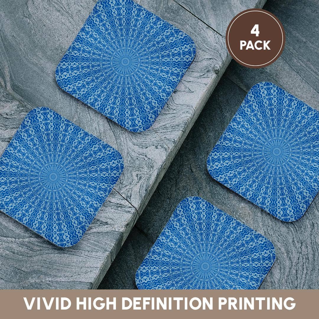 3dRose – wholesale Underlägg – 3dRose, Ett himmelsblått och puderblått duoton kalejdoskop mandalamönster, Glasunderlägg12