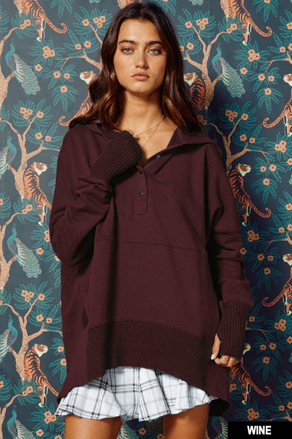 BUCKETLIST INC – wholesale Hoodie – Women's – IT1160B French Terry Oversized Solid Hoodie Top18