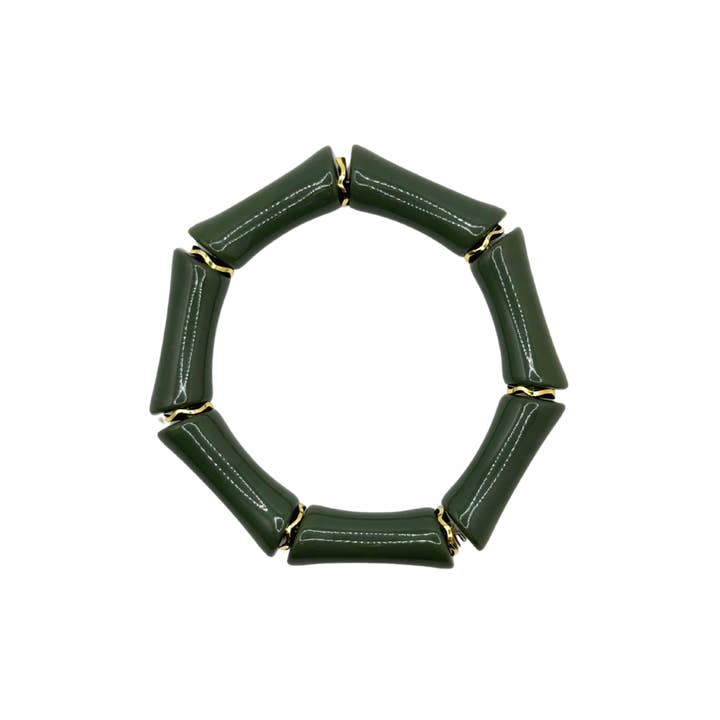 Sage Green Acrylic Bamboo Bracelet with Gold Accents for wholesale by Baubles by Becca