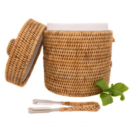 Artifacts Trading Company - Wholesale Ice Bucket - Artifacts Rattanâ„¢ Ice Bucket with Tongs