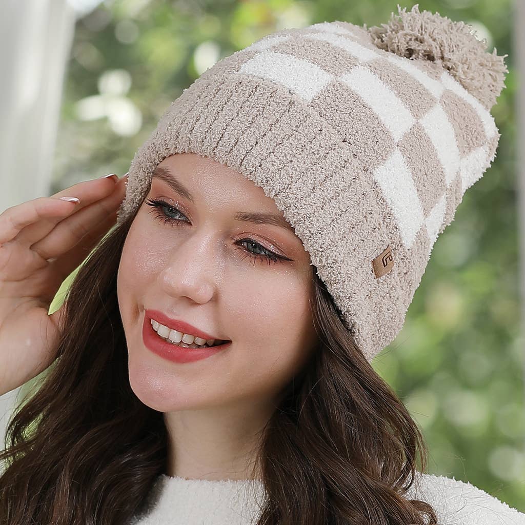Fashion City - Vente Bonnet – femme - Bonnet à pompon à motif à carreaux Buffalo15