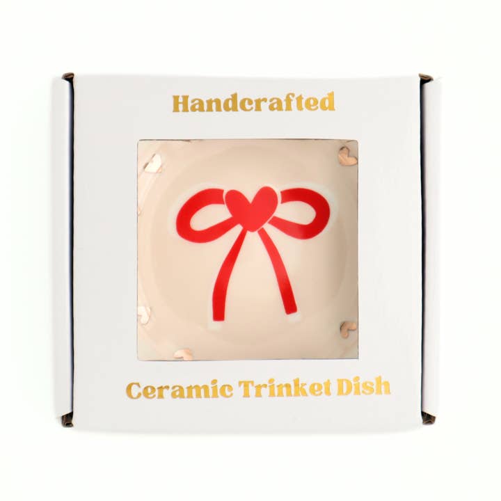 Properly Improper - Wholesale Jewelry Dish - Round Trinket Tray Red Bow Gold Heart1