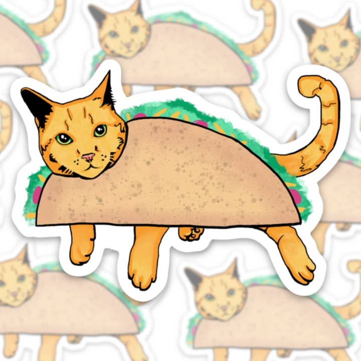 Taco Cat Matte Vinyl Sticker for wholesale by Angry Gato Designs