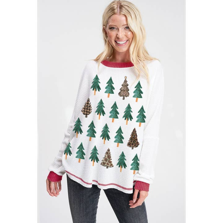 Haut contrastant en tricot gaufré en forme de sapin de Noël pour la vente par Phil Love