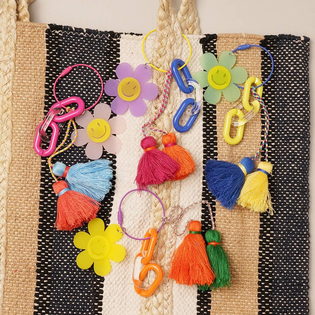 Fashion City - Wholesale Keychain - Women's - Happy Face Flower Chunky Chain Keyring Bag Charm2
